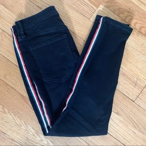 Banana Republic black skinny jeans with stripes
